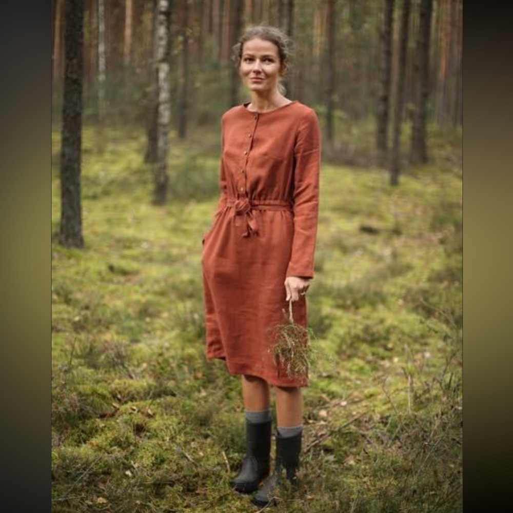 LinenSea Button Linen Dress / Loose-fit autumn dress
